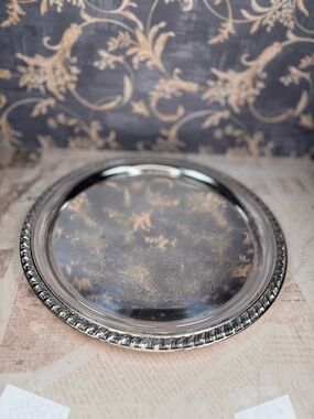 Vintage Silverplate Round Tray Engraved P Monogram Ornate Serving